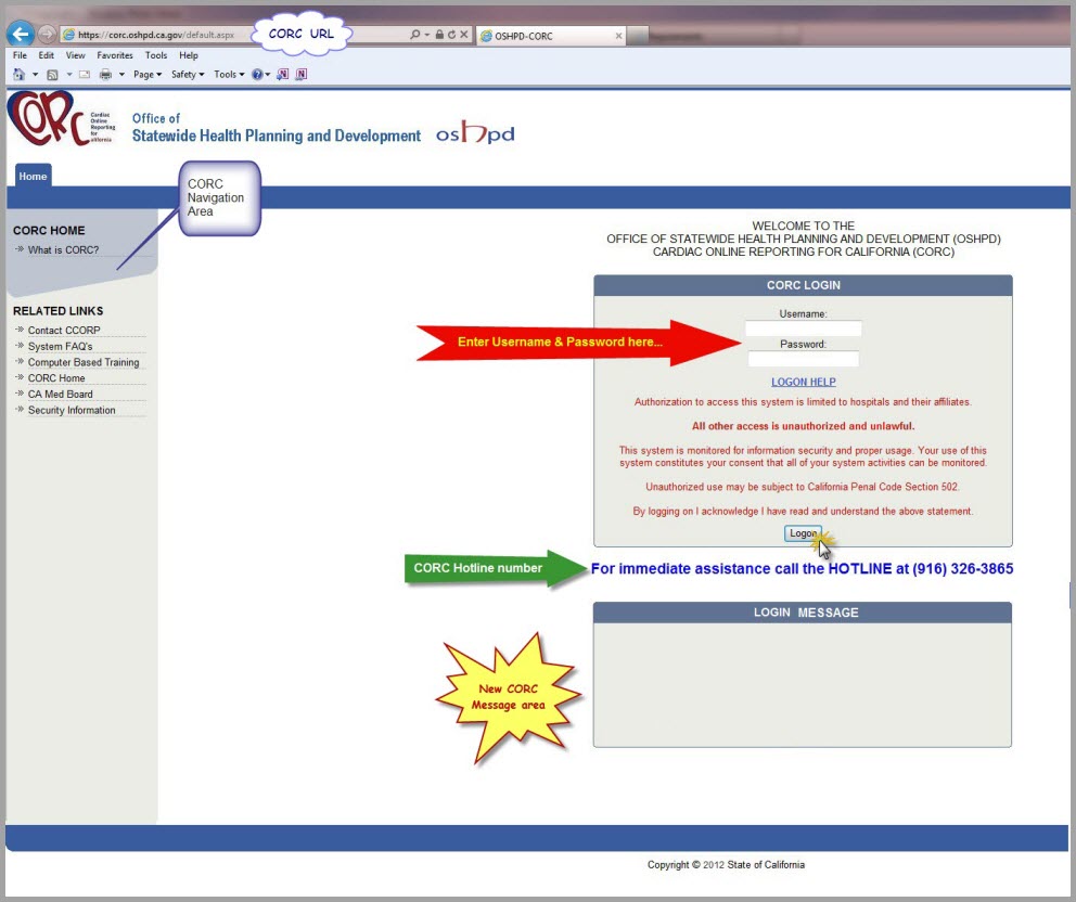 CORC application screen.