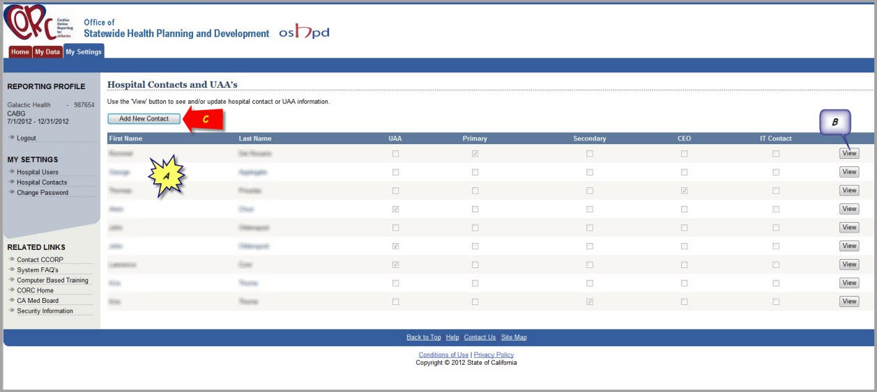 Hospital Contact Screen