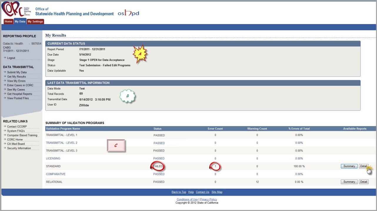 Get My Results Screen